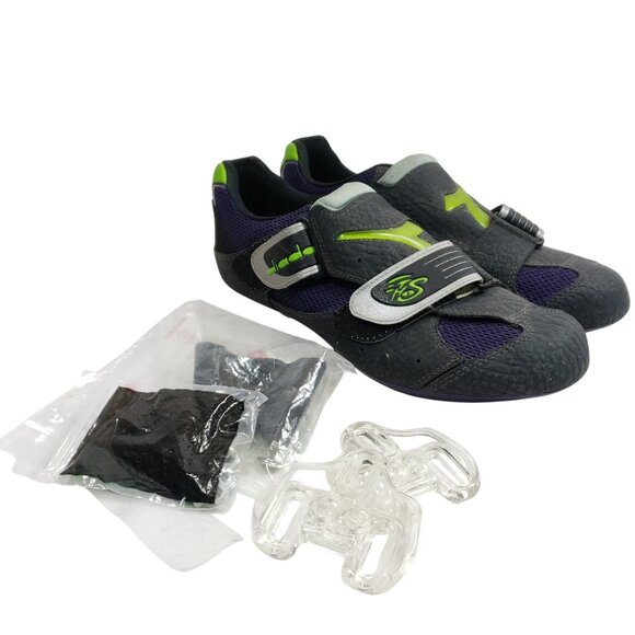 Diadora Cyclist Shoes Men's Size 6.5 Black Purple Mesh with Cleats - Picture 2 of 10